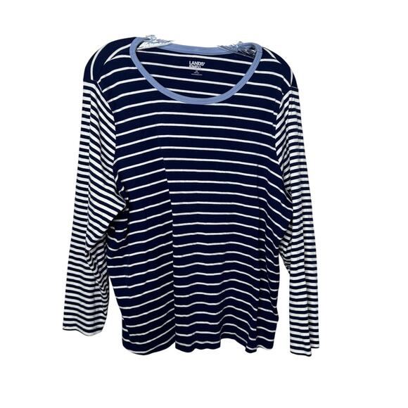 Lands’ End Women’s 2X Plus Navy White Stripe Cotton Long Sleeve Shirt Top - Picture 1 of 7